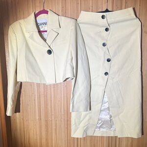 Ganni Butter Yellow Crop suit and Button-Front Skirt set